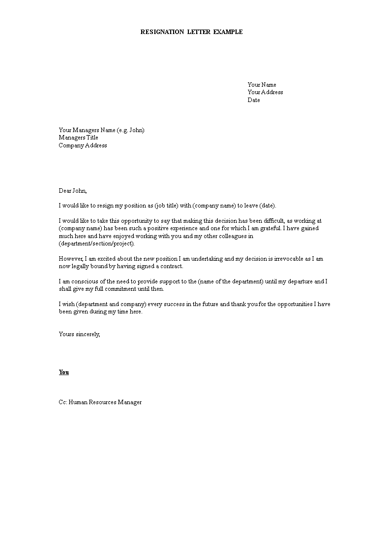 Kostenloses Formal Style Resignation Letter