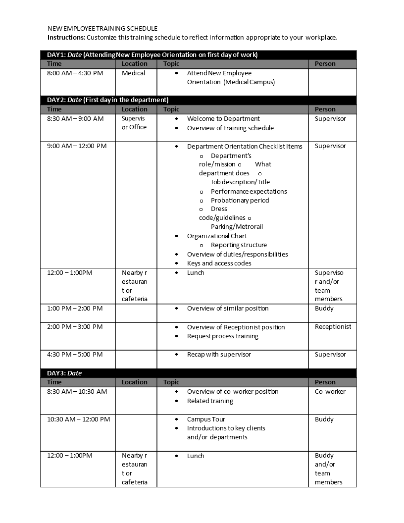 training program schedule format template