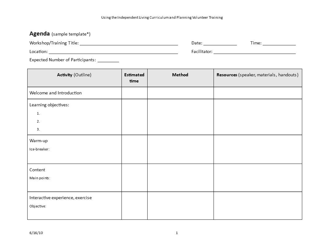 Training Agenda Outline Template 模板