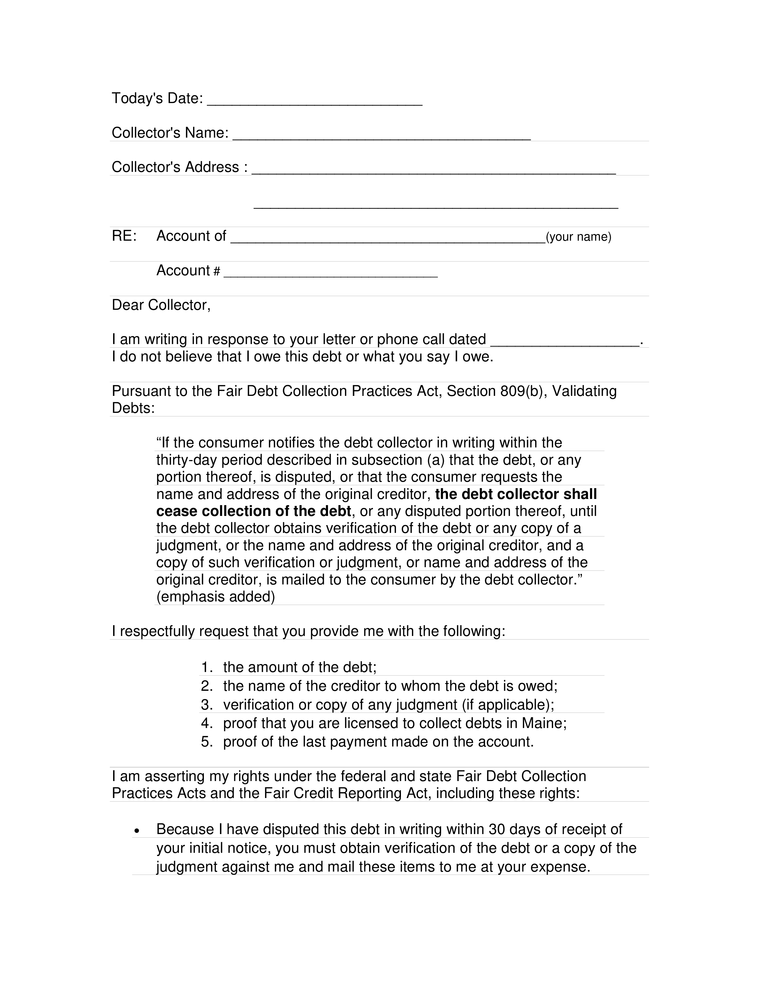 debt collection letter modèles