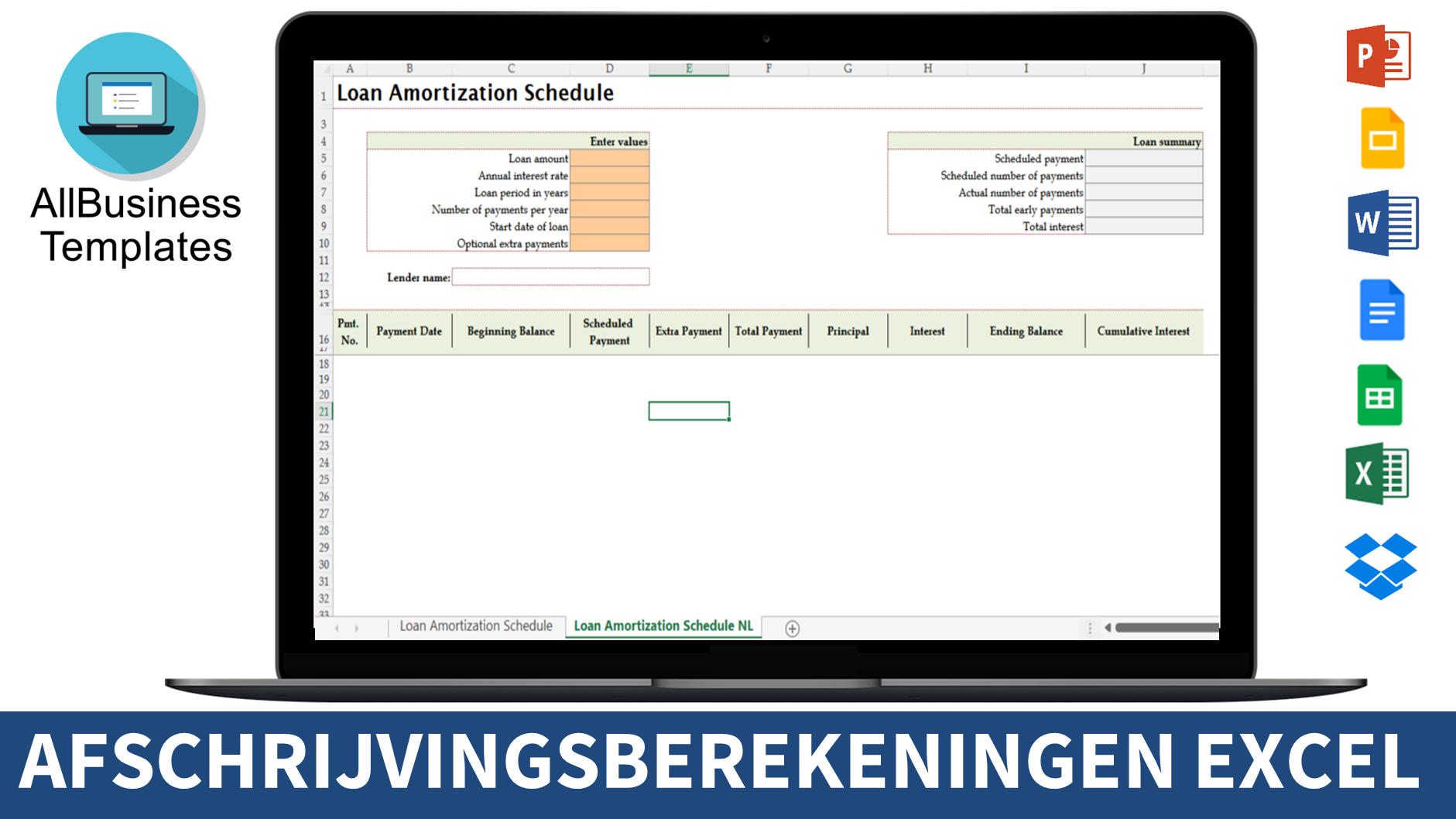 aflossingstabel excel, plantilla imagen principal