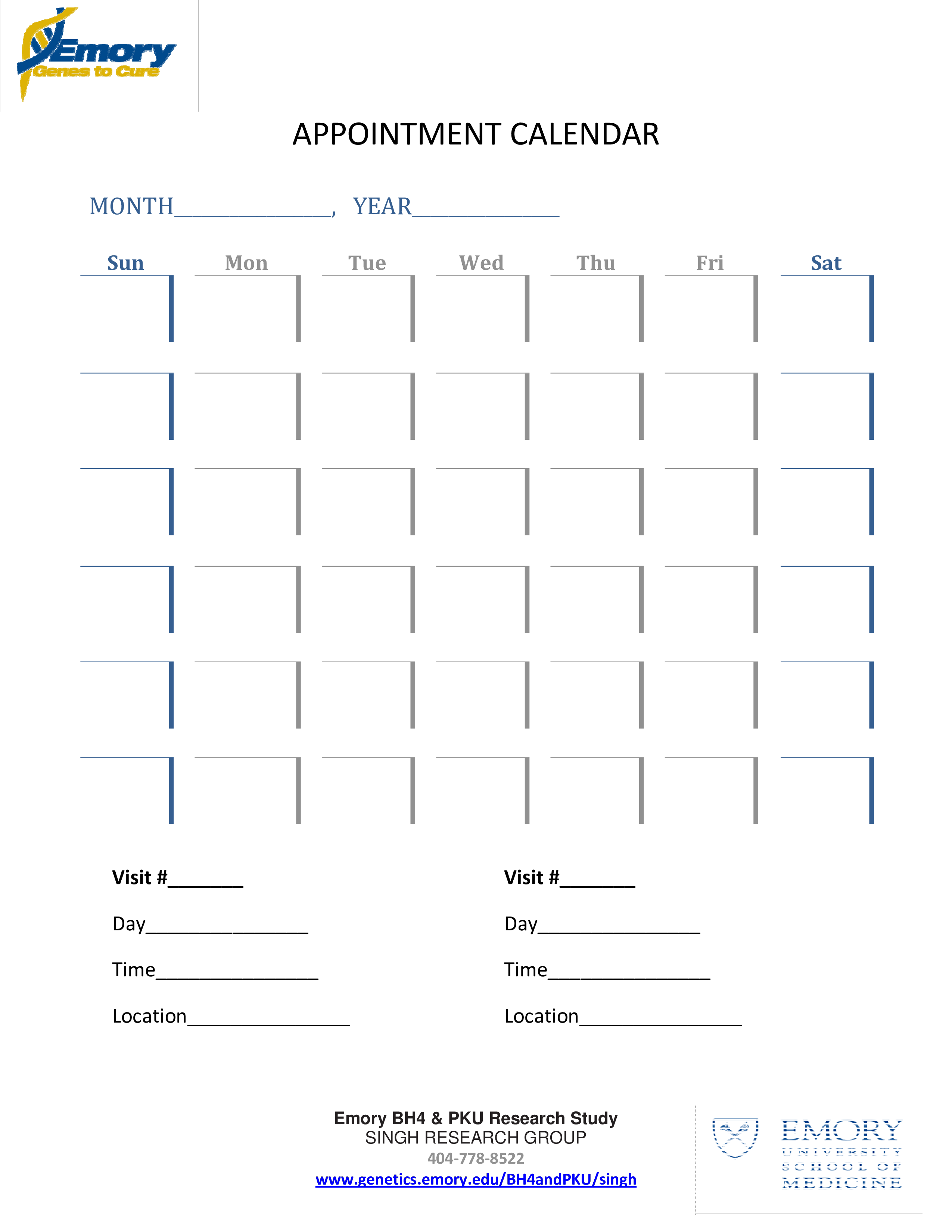 Sample Appointment Calendar 模板