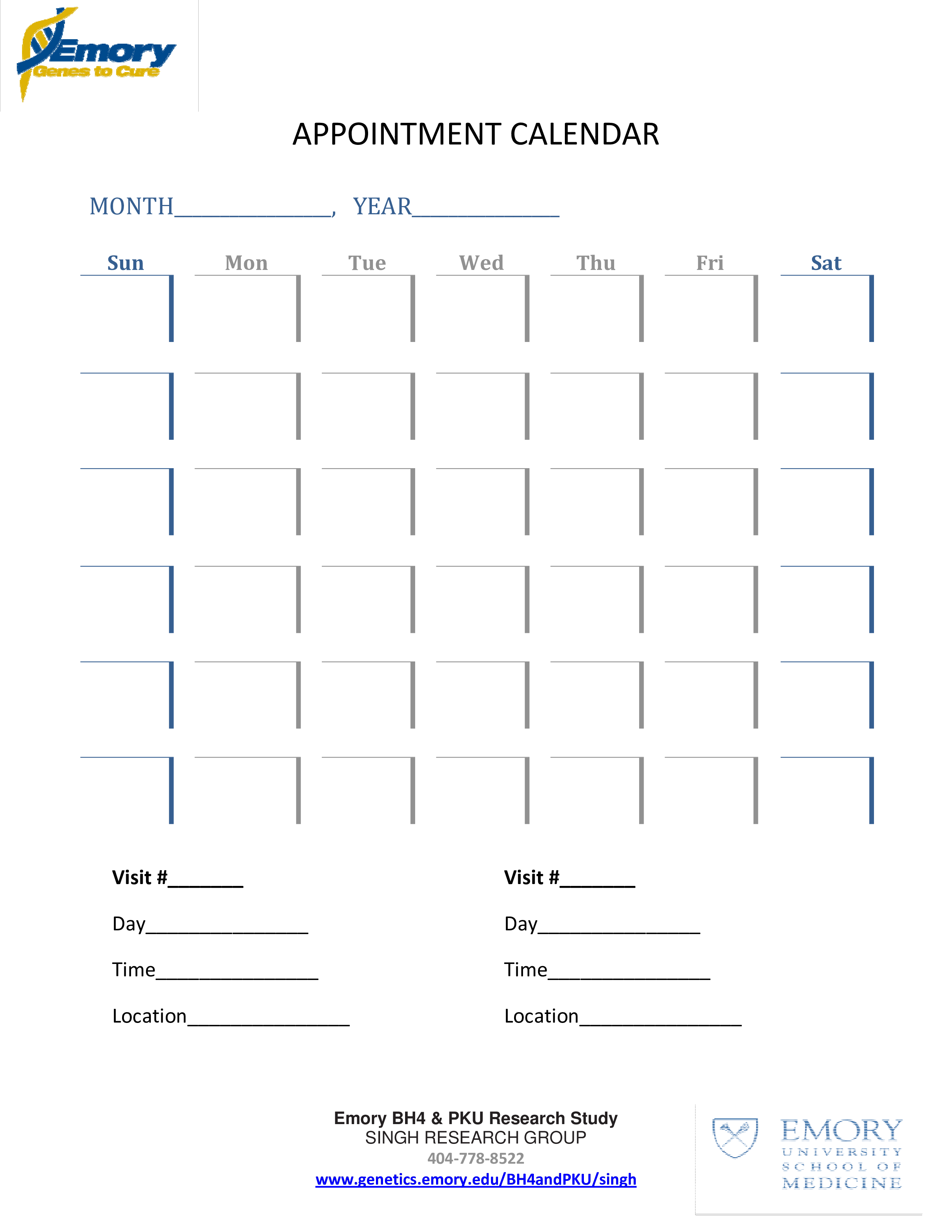 sample appointment calendar template