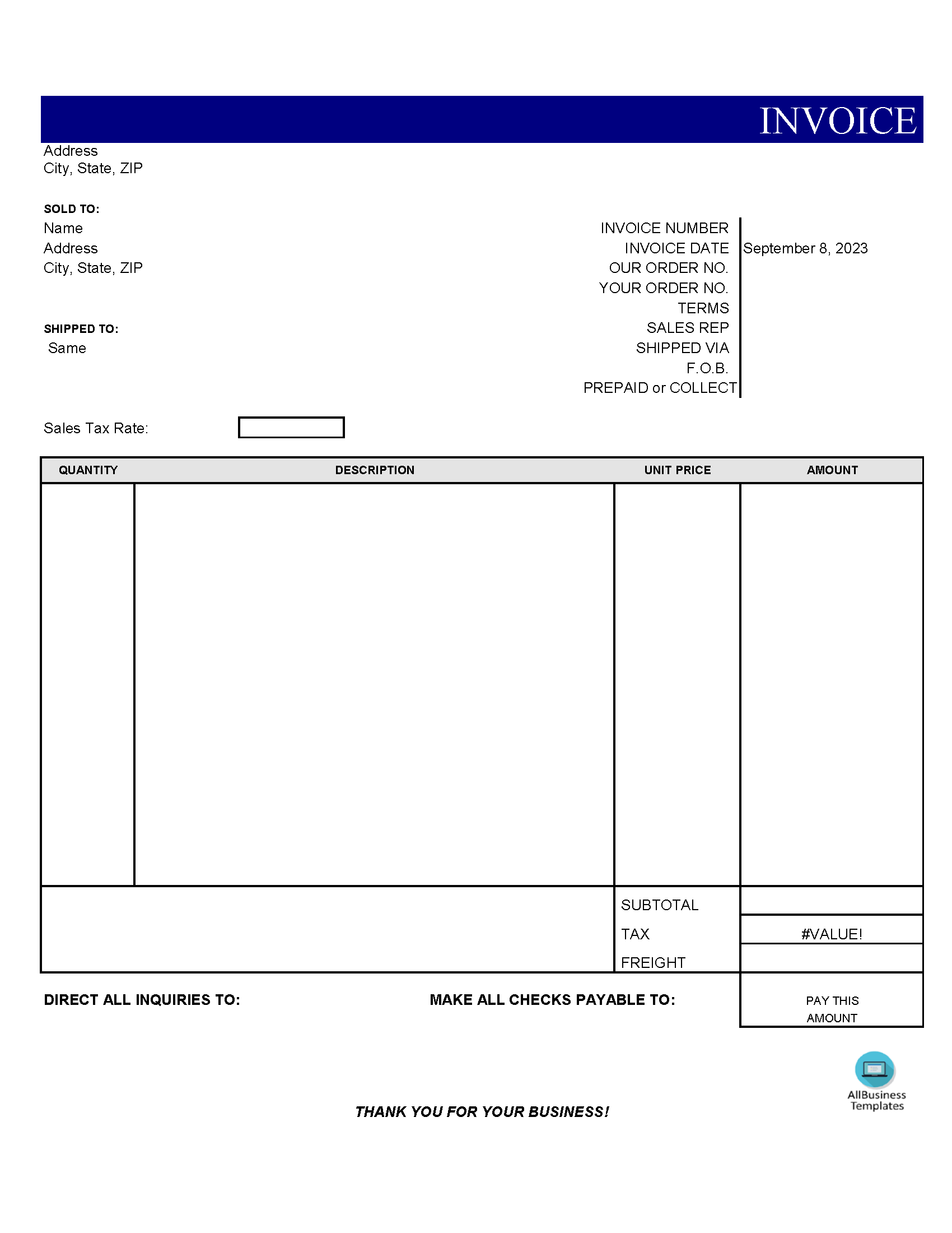 blank invoice excel Hauptschablonenbild