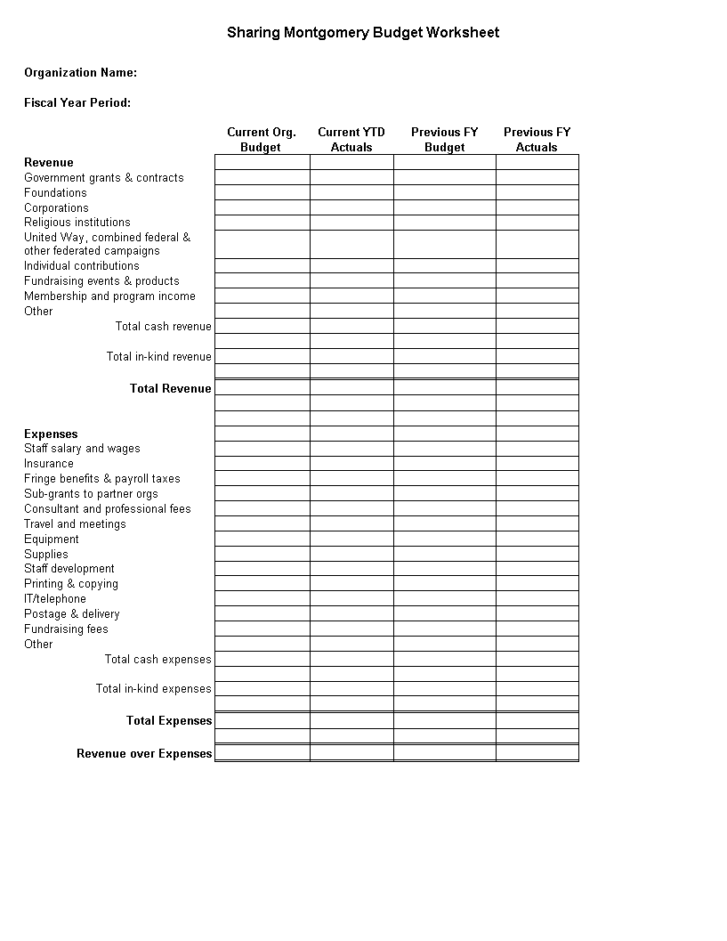 nonprofit budget sheet Hauptschablonenbild