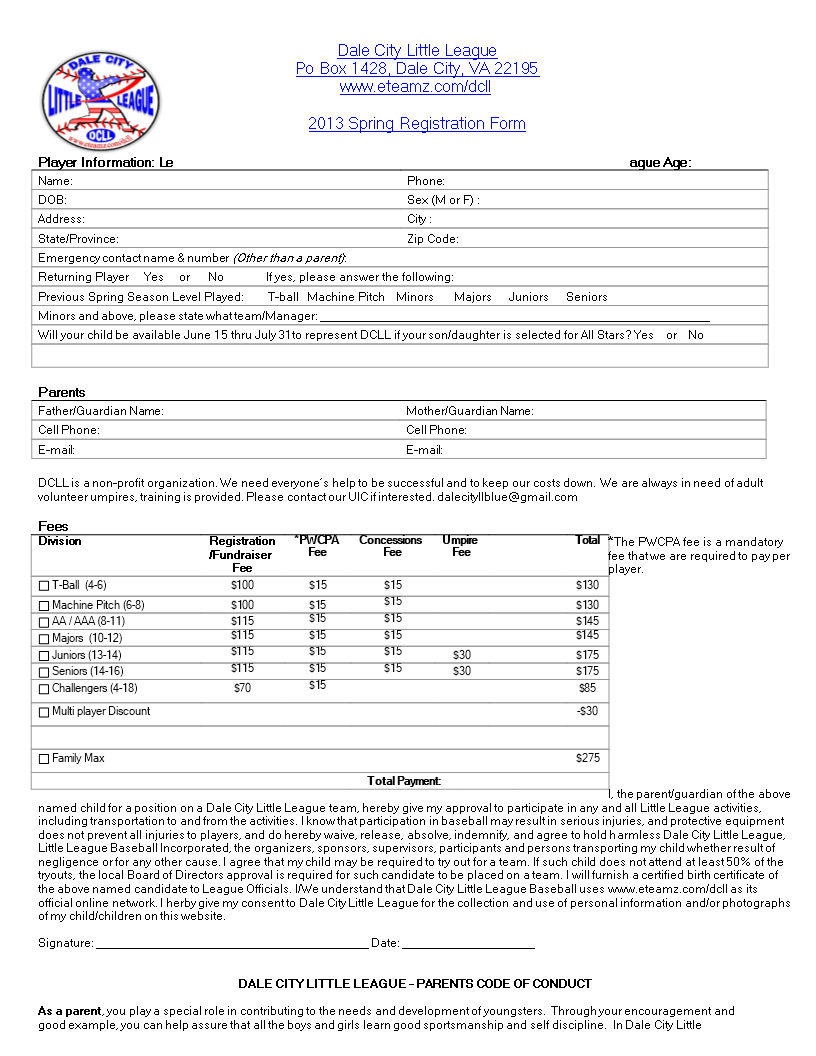 Printable Registration Form main image