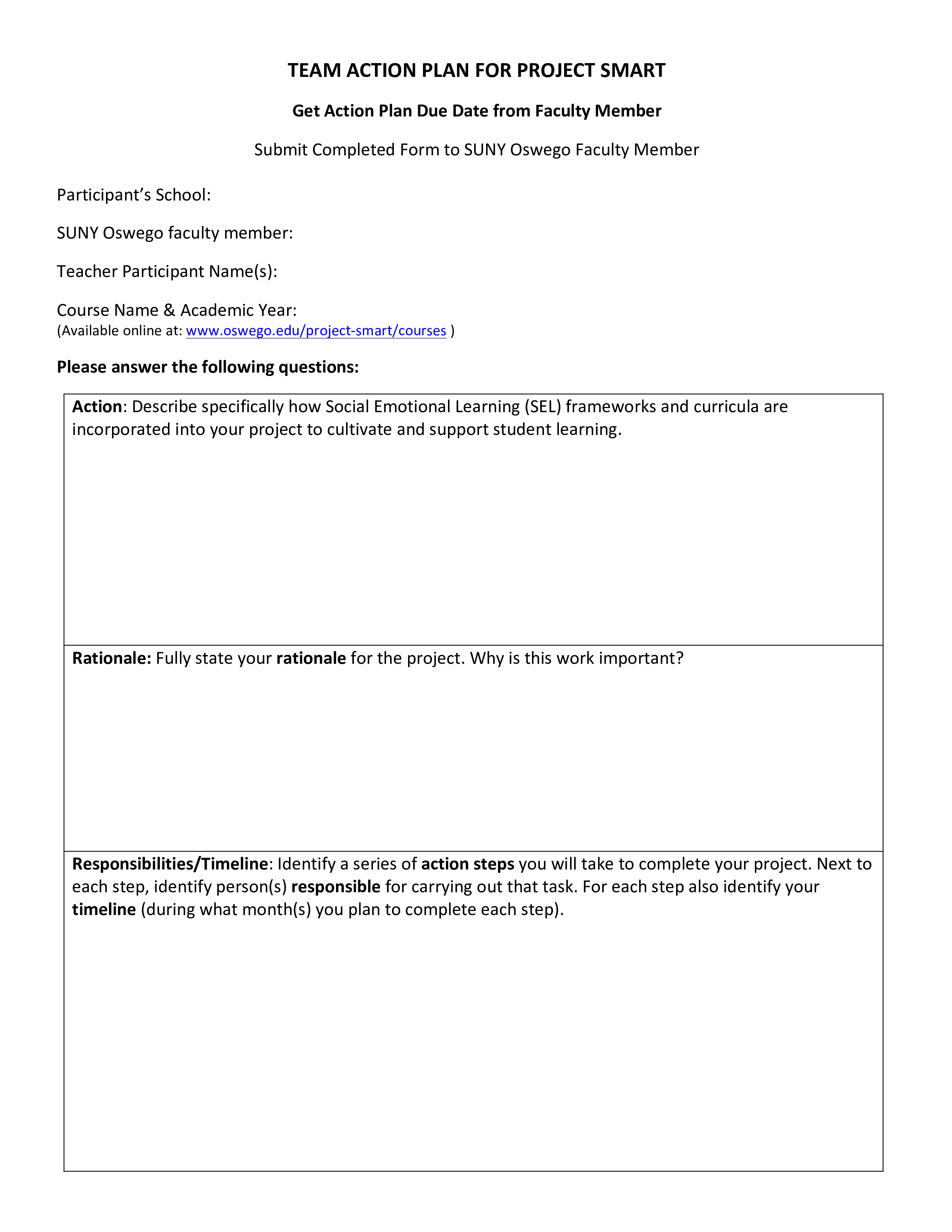 team action plan for project modèles