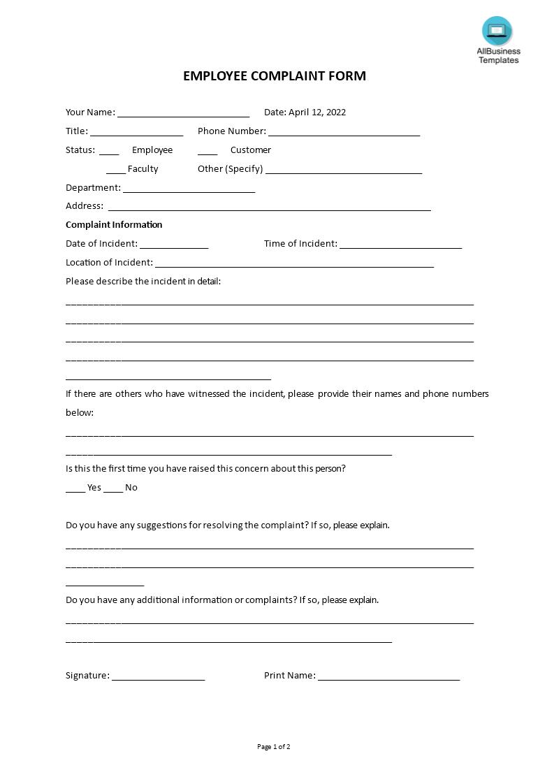 Employee Complaint Form main image