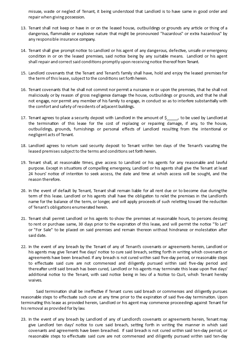 Lease Agreement For Furnished House Templates at