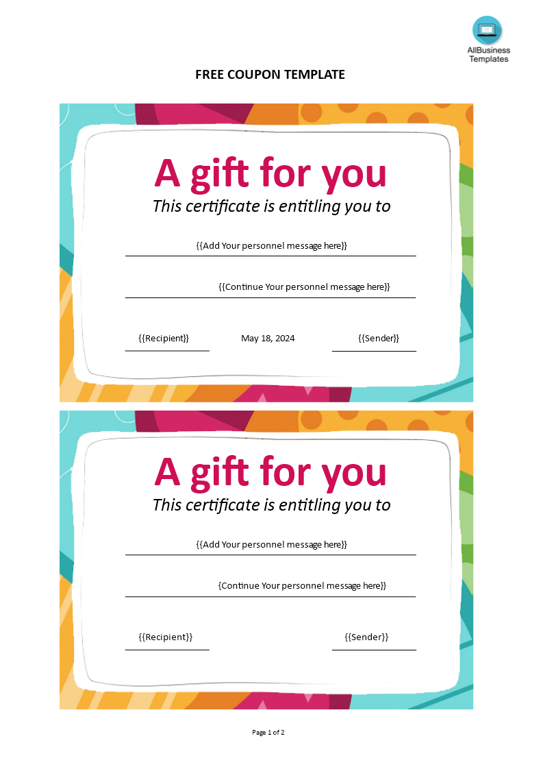 free coupon template voorbeeld afbeelding 