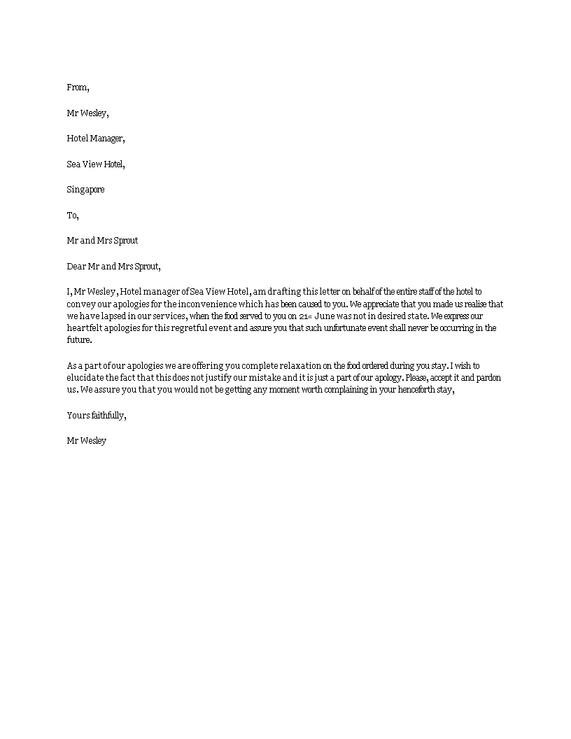 apology letter in response to customer complaint modèles