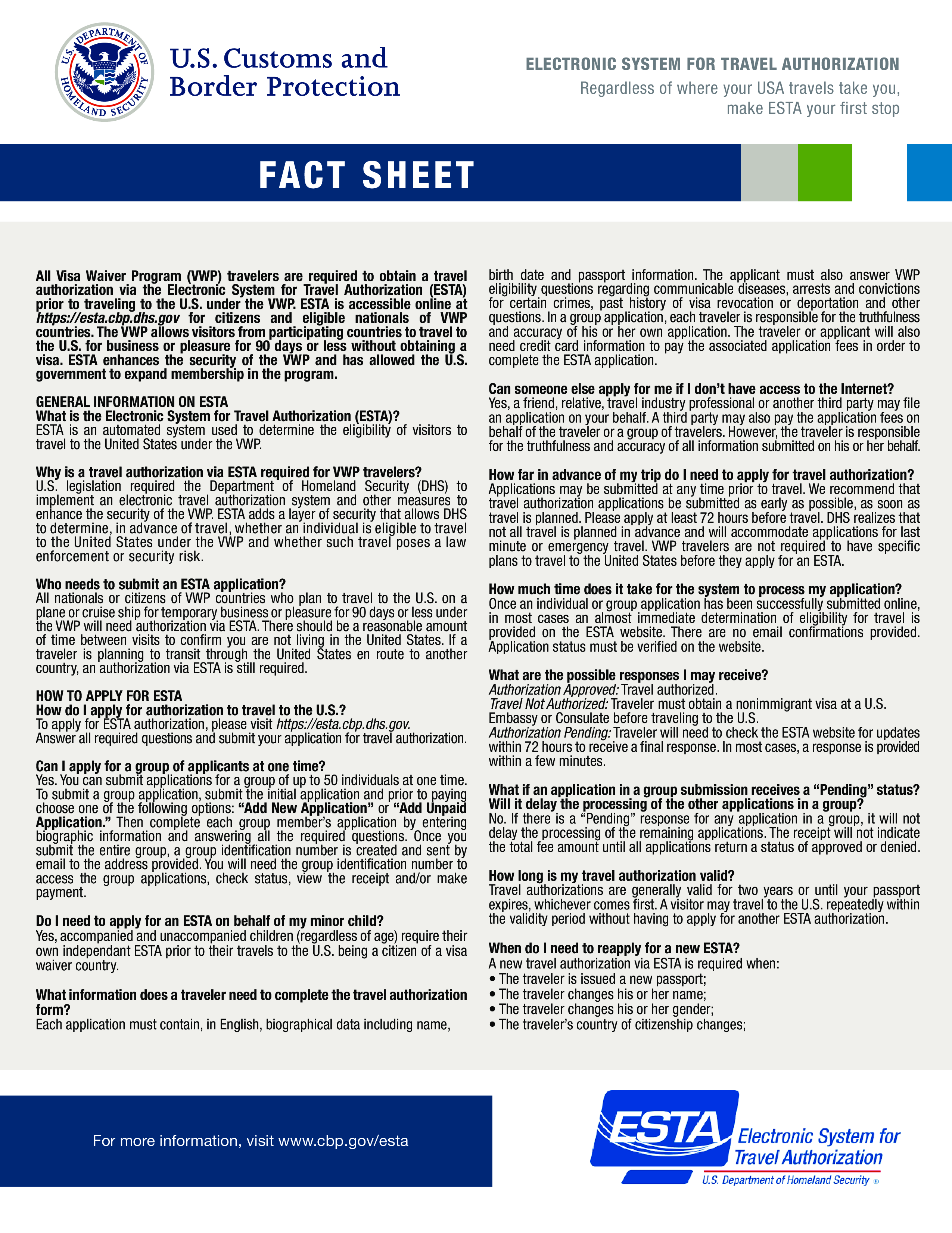 esta u.s.a. fact sheet template