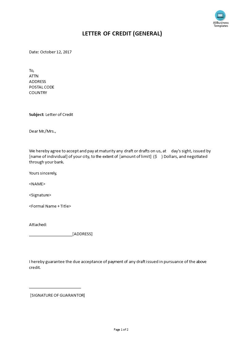 Letter Of Credit - Premium Schablone For Letter Of Credit Draft Template