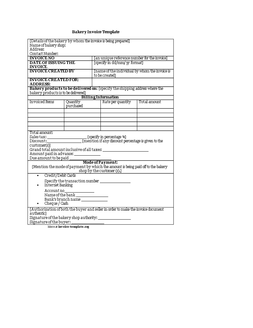 printable bakery invoice plantilla imagen principal