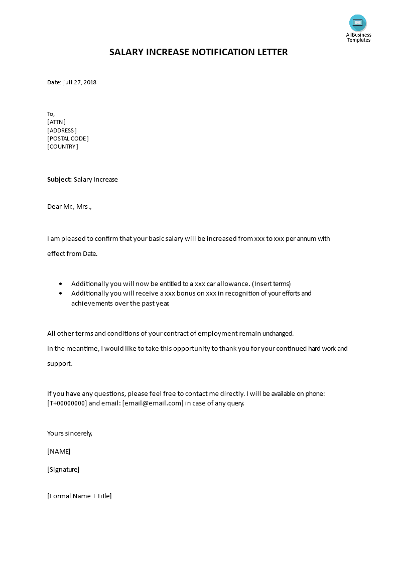 Wage Increase Letter To Employee from www.allbusinesstemplates.com