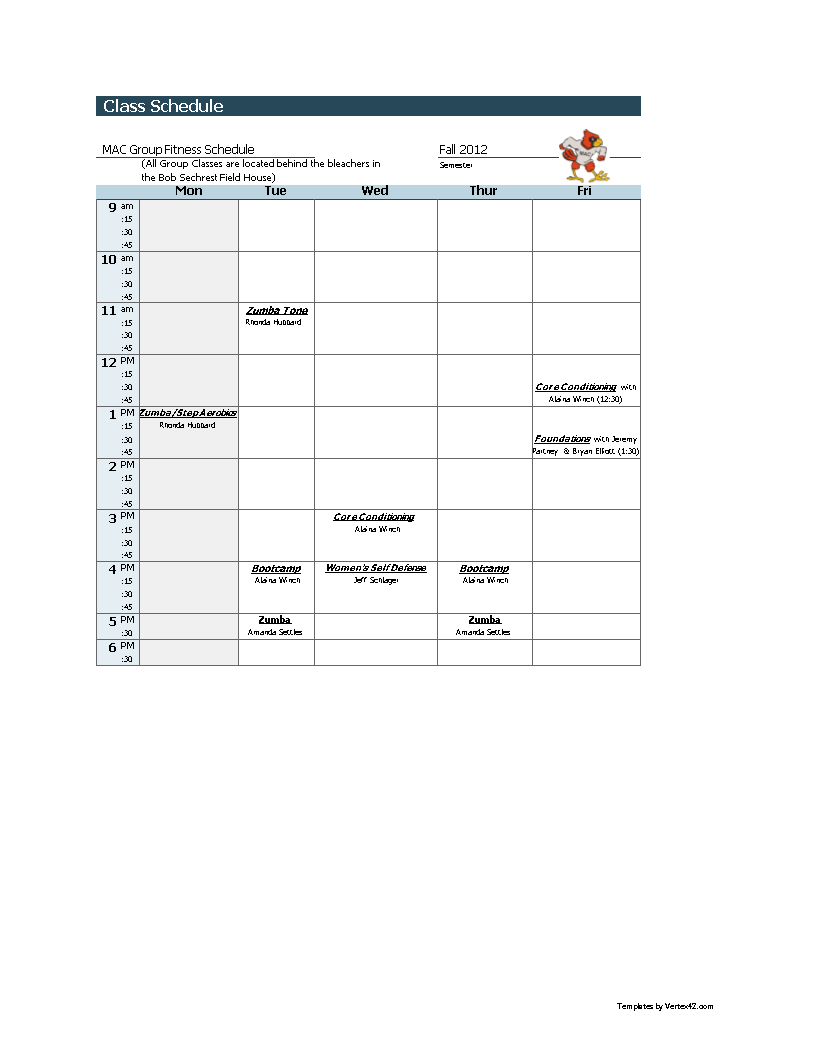 blank sports class schedule in excel Hauptschablonenbild