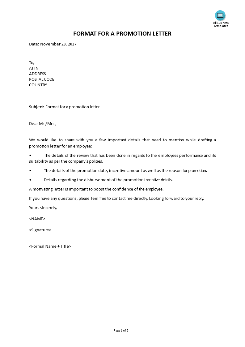 promotion letter format template