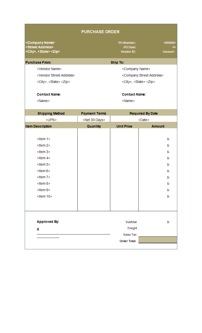 Purchase Order template xlsx 模板