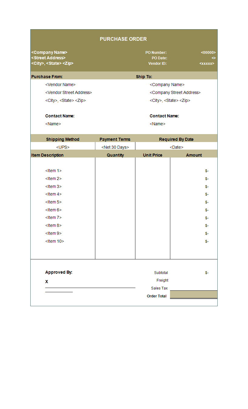 purchase order template xlsx Hauptschablonenbild