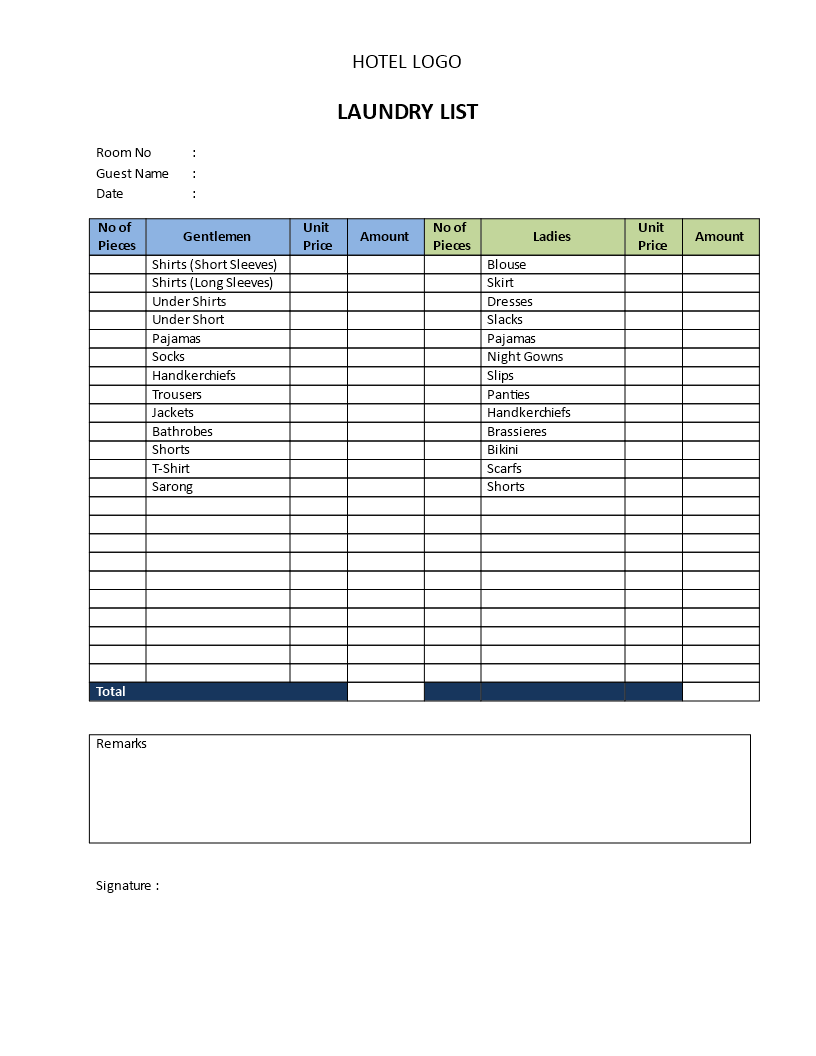 hotel laundry price list plantilla imagen principal