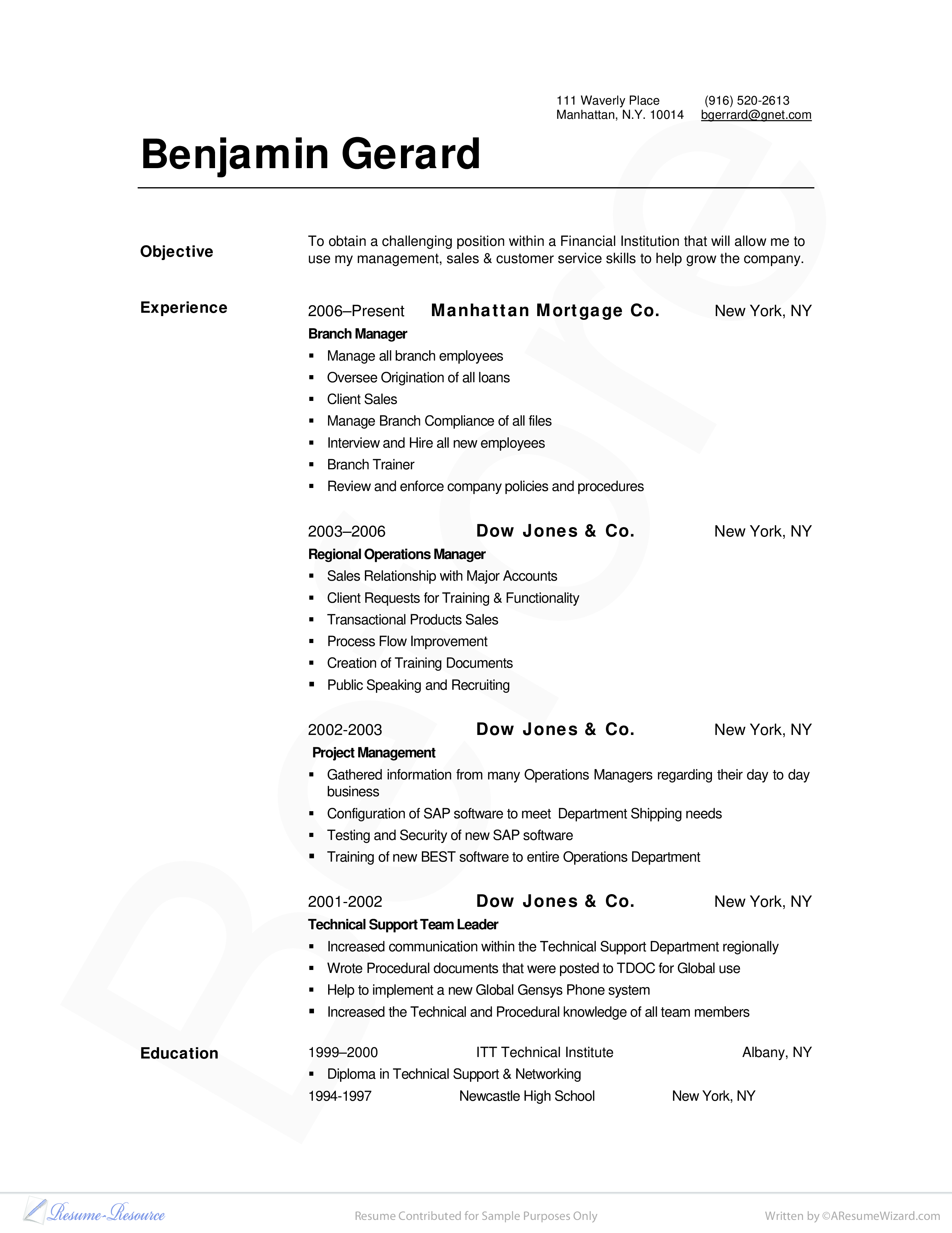 Bank Manager Resume Format 模板