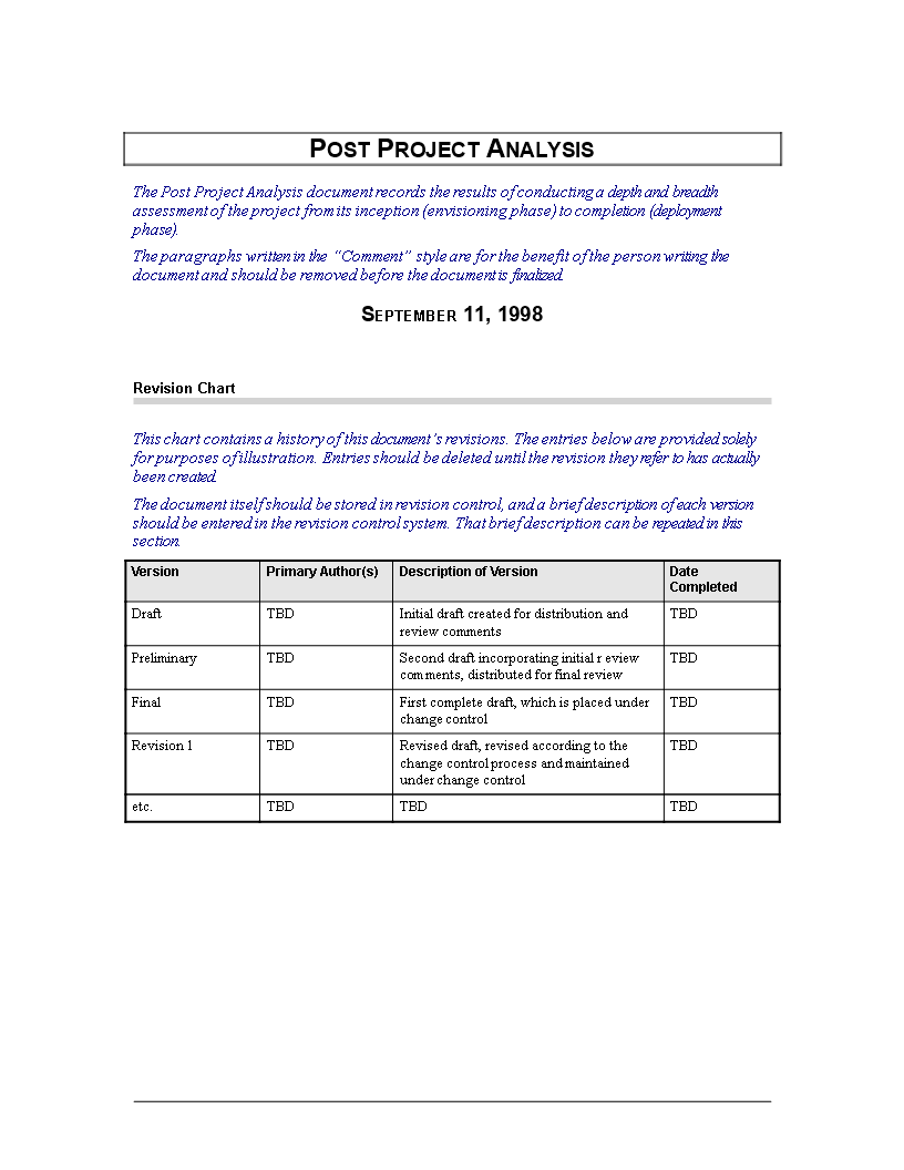 post project analysis template