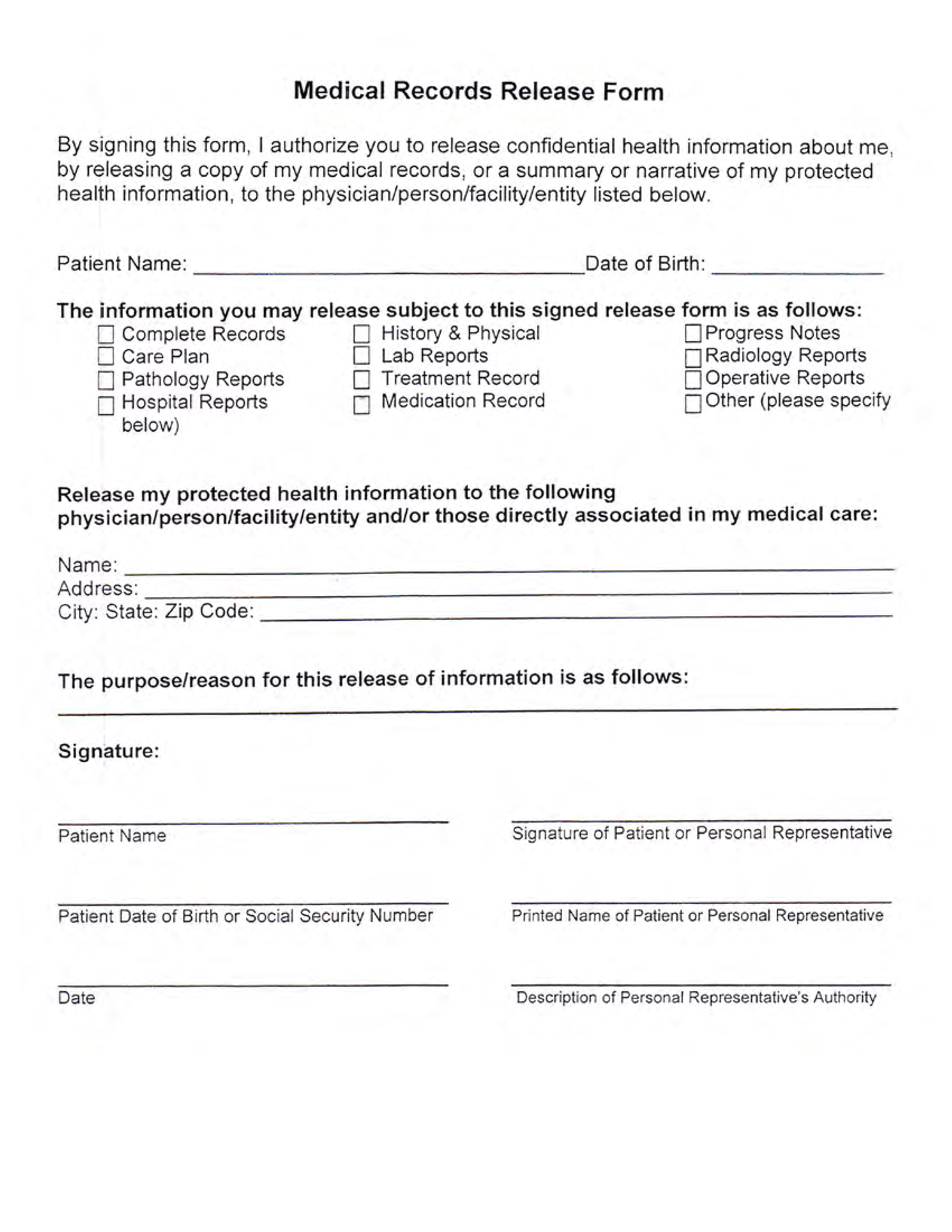 Medical Records Release Form main image