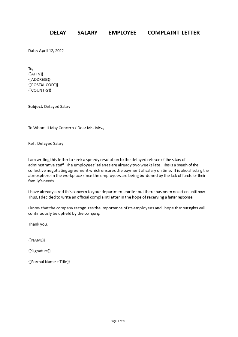 employee formal complaint letter template modèles