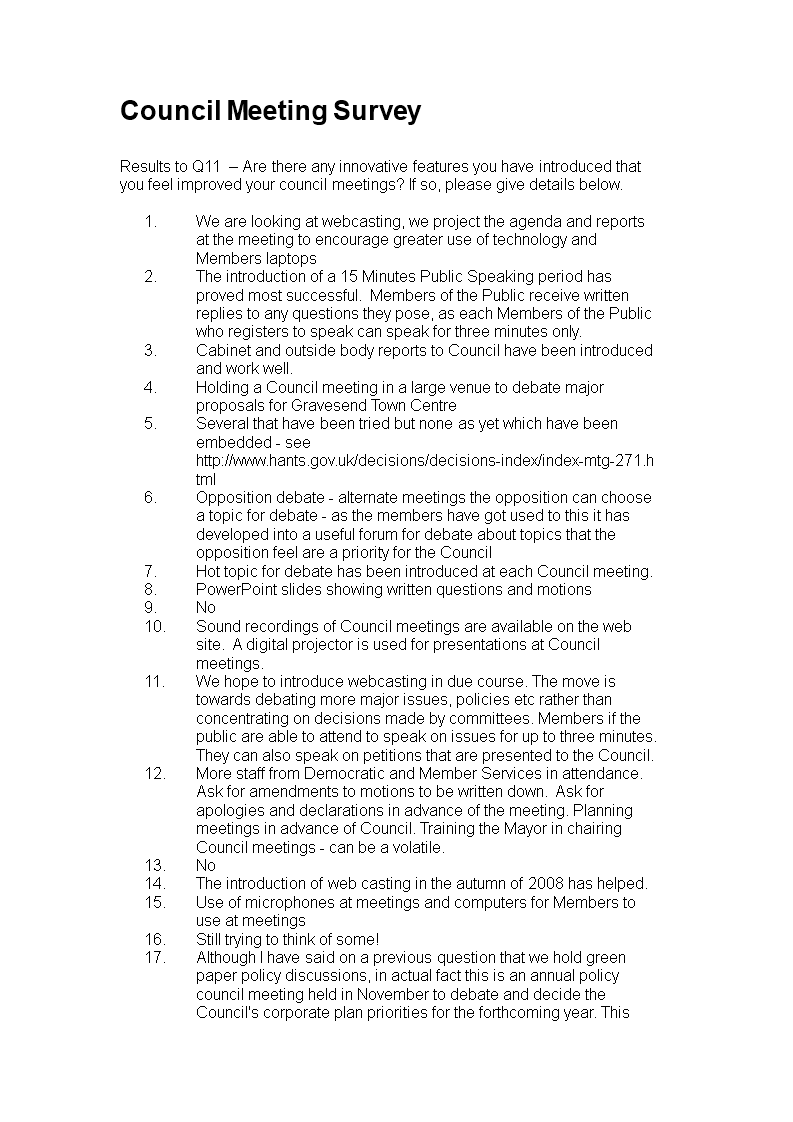 council meeting survey template