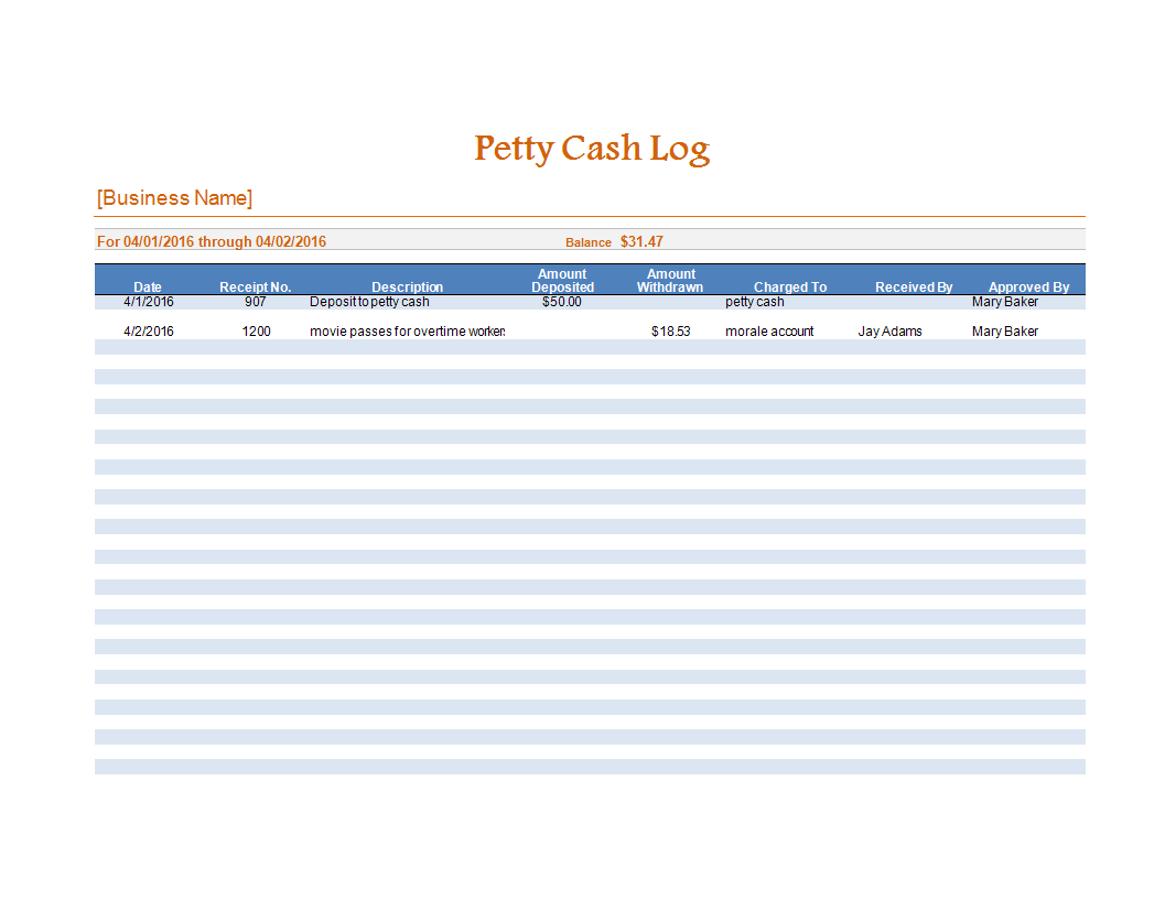 petty cash log worksheet excel Hauptschablonenbild