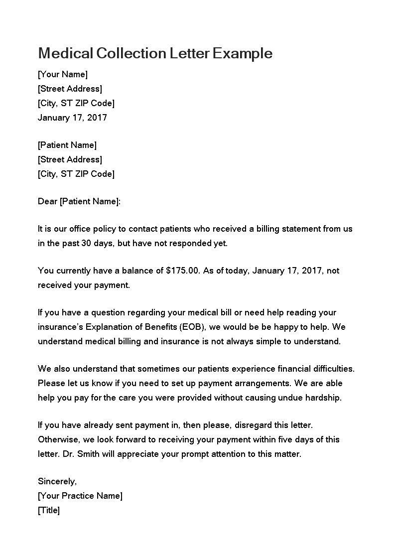 medical collection letter to patient Hauptschablonenbild