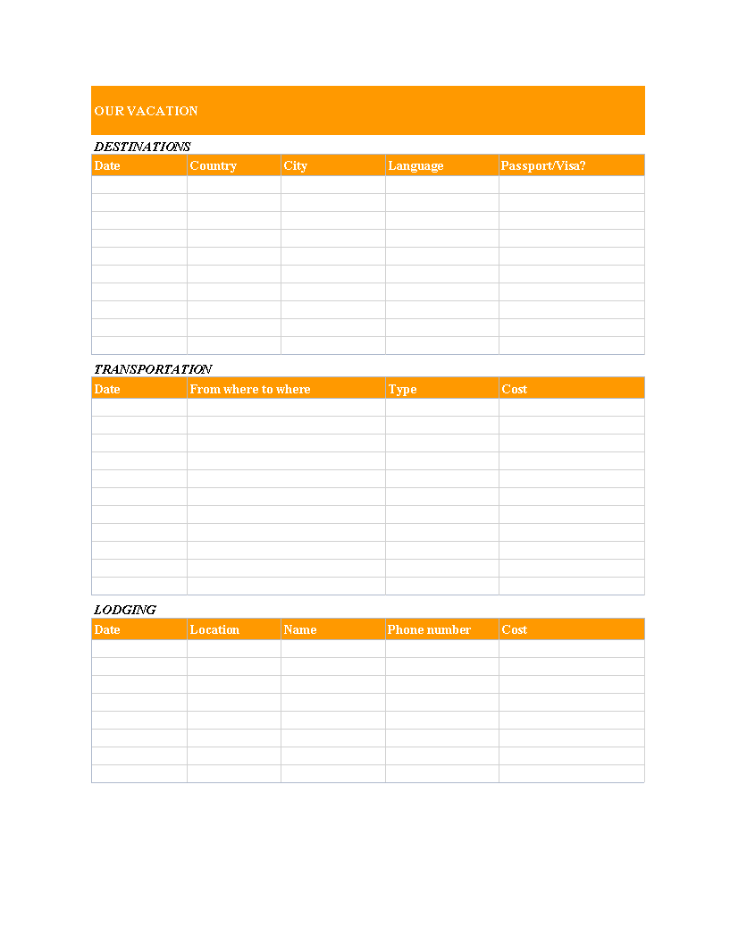 Kostenloses Multi Country Travel Itinerary With Regard To Travel Agenda Template