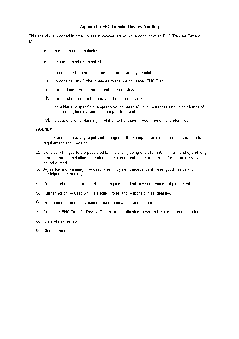 transfer review agenda template