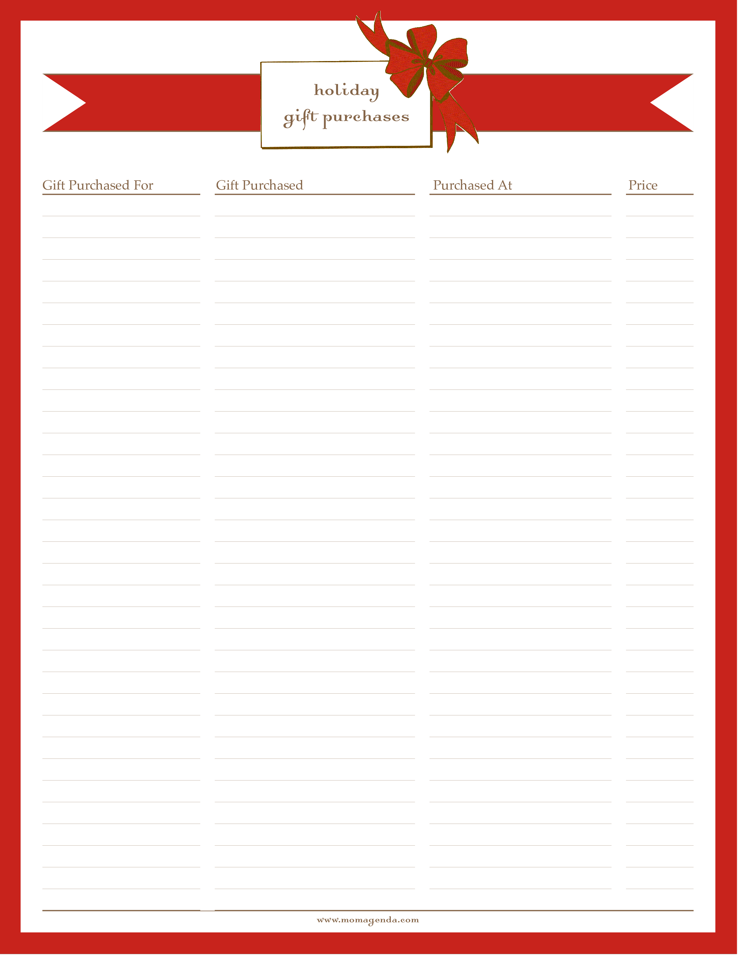 Holiday Gift Purchase List | Templates at allbusinesstemplates.com
