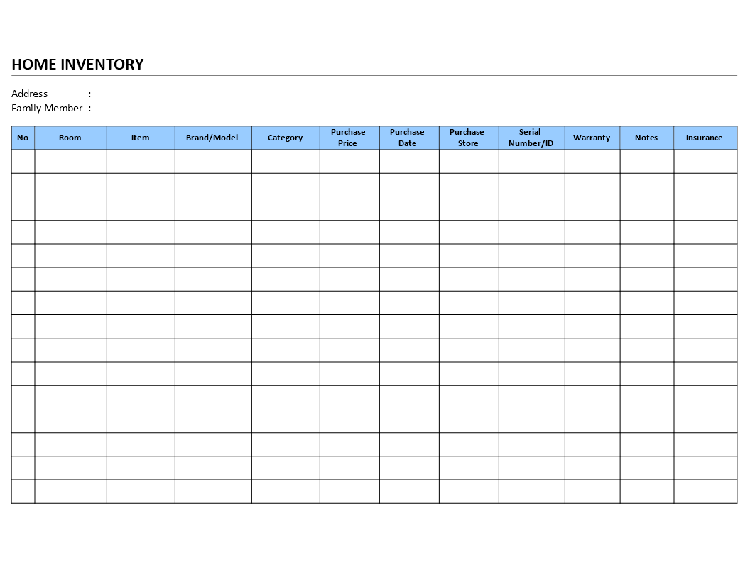 home inventory log template