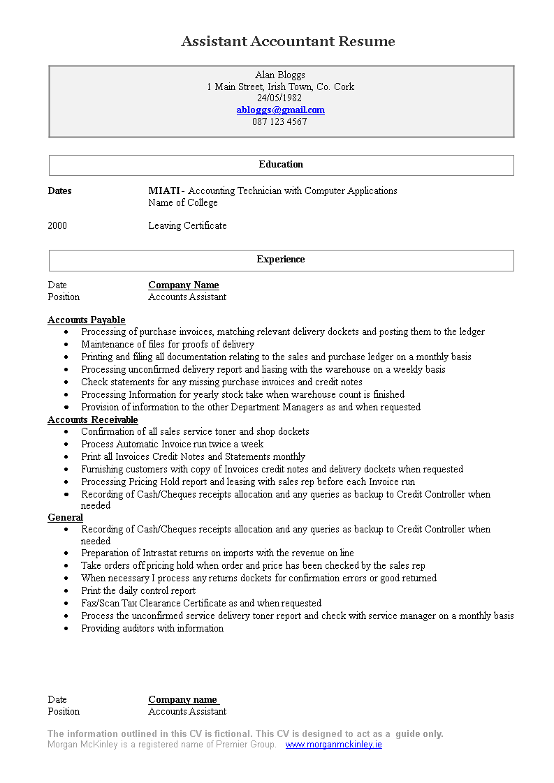 Sample Assistant Accountant Resume main image