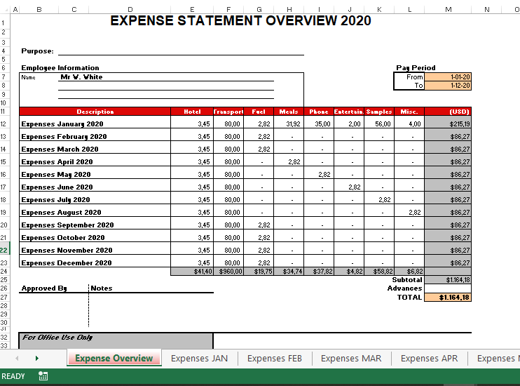 Monthly Expense Template 模板