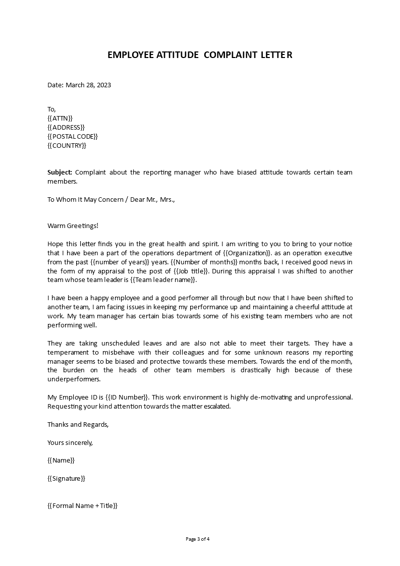 employee attitude complaint letter voorbeeld afbeelding 