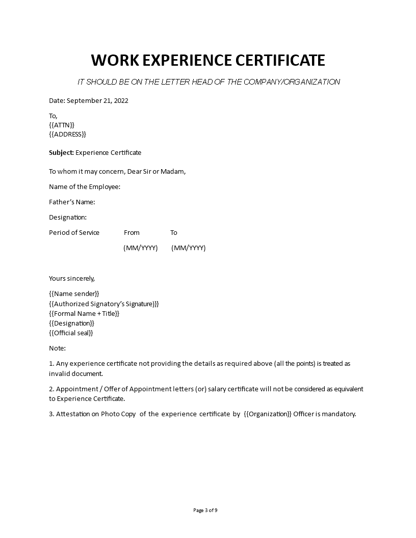 application letter for work experience certificate