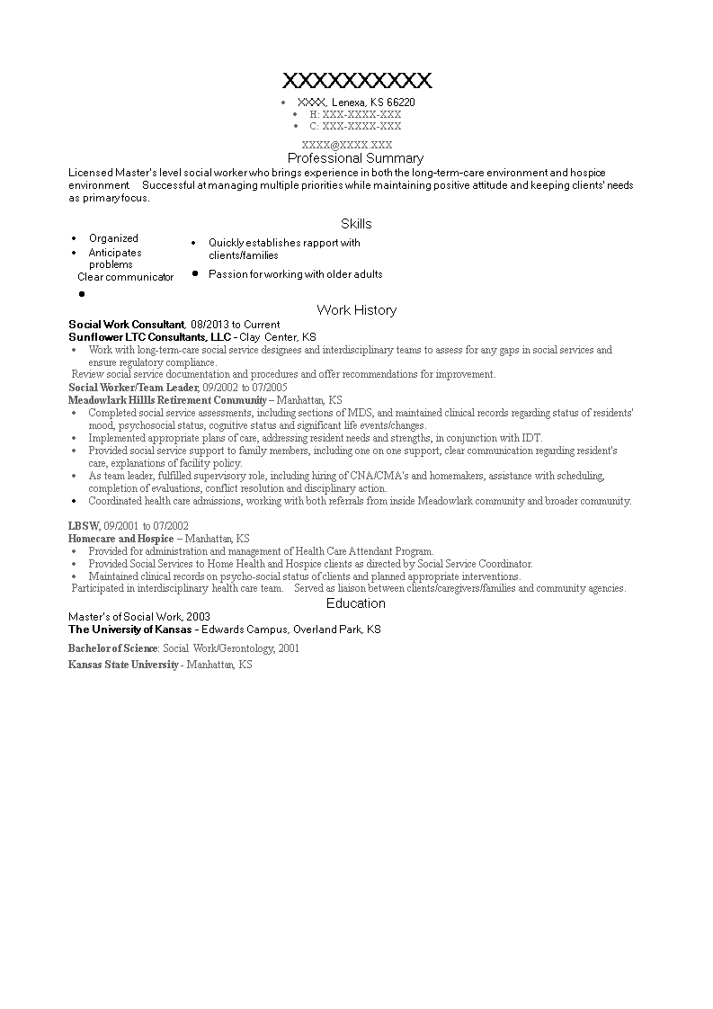 social work consultant resume template