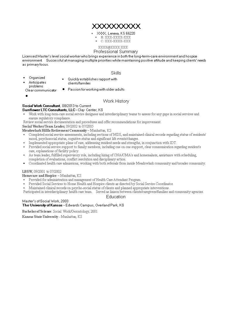 social work consultant resume modèles