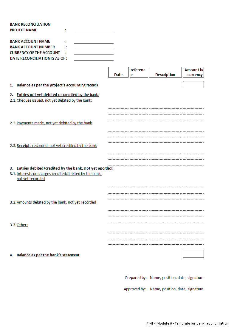 Bank Reconciliation Template sheet in excel 模板