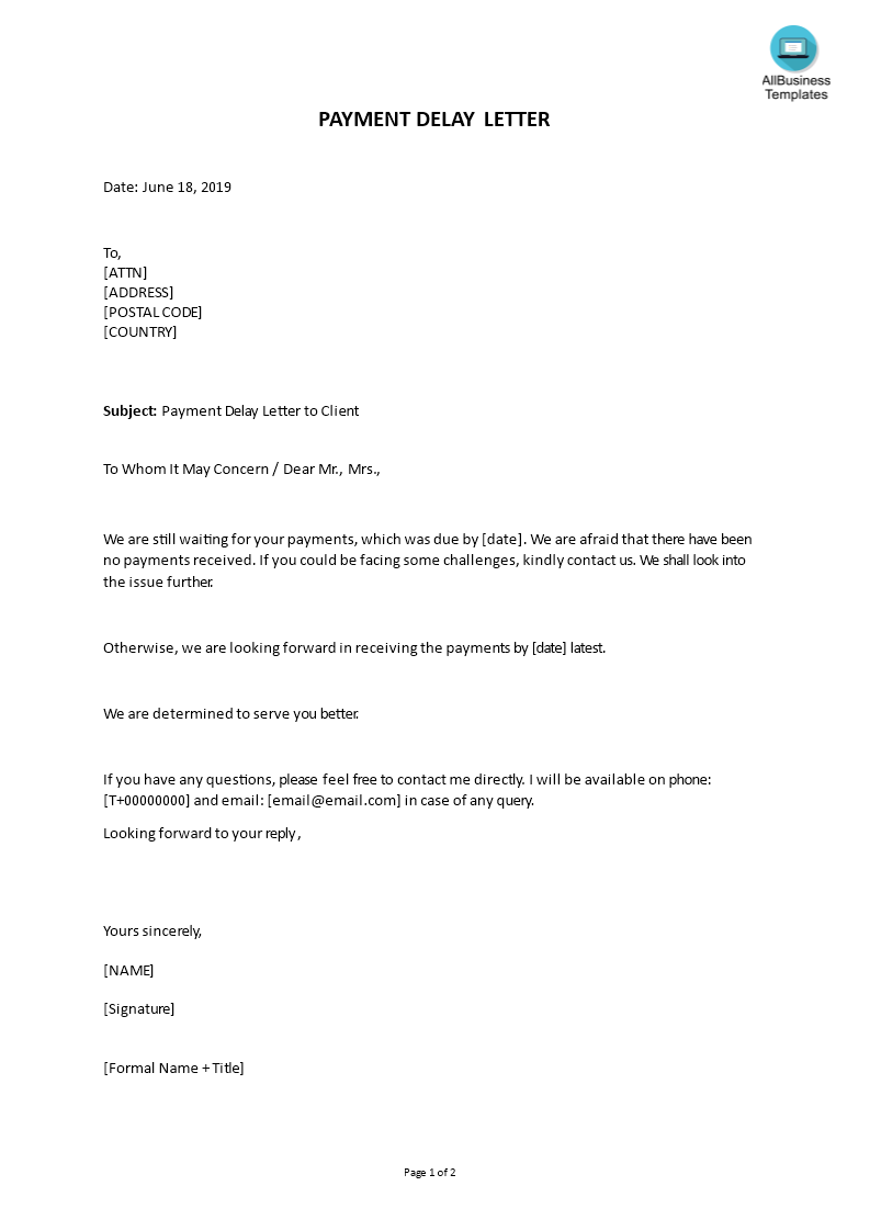 payment delay letter to client voorbeeld afbeelding 