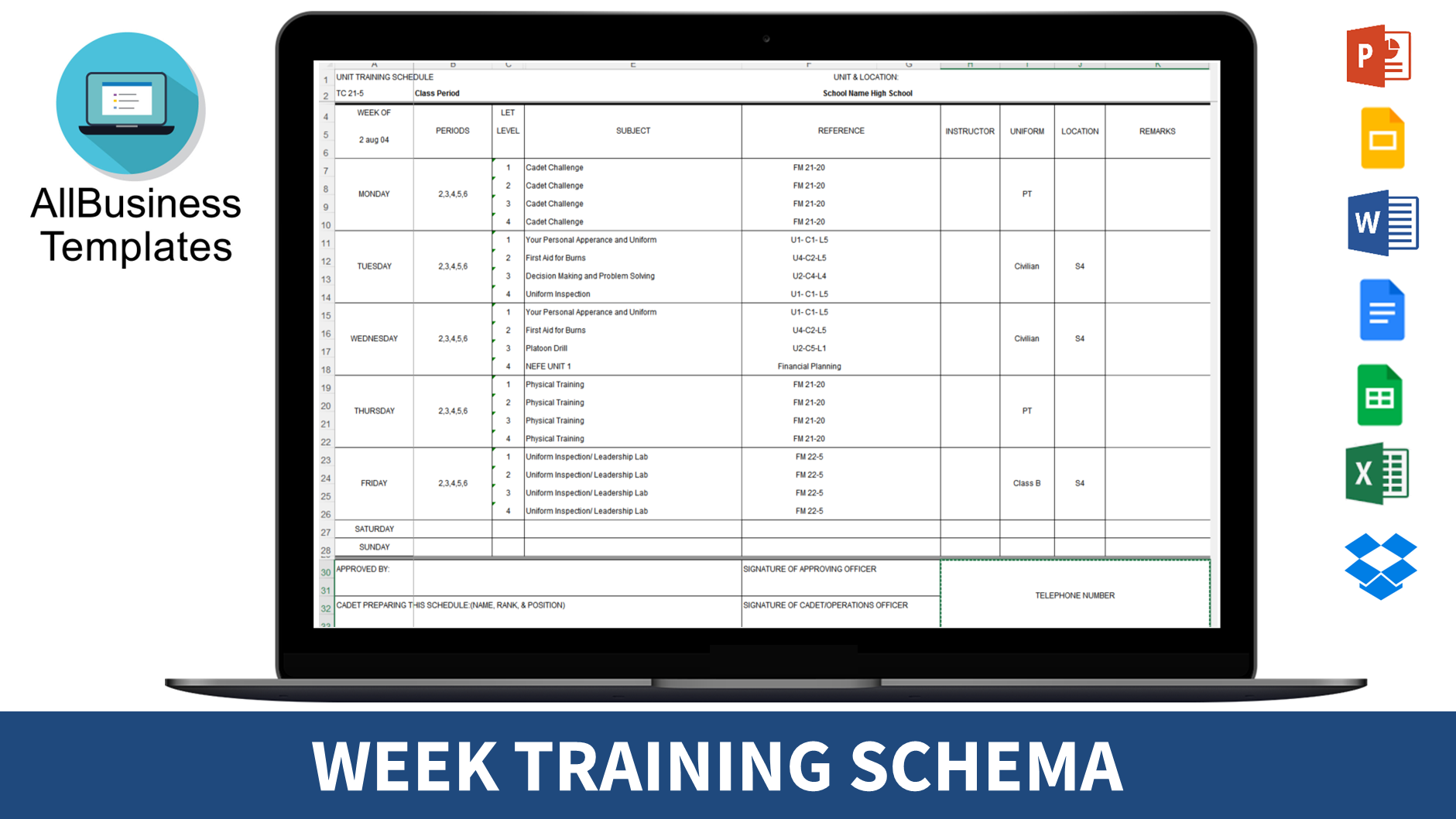 wekelijks training schema excel modèles