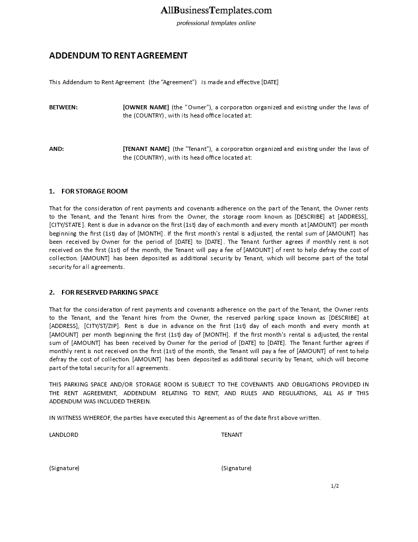 addendum to rent agreement modèles