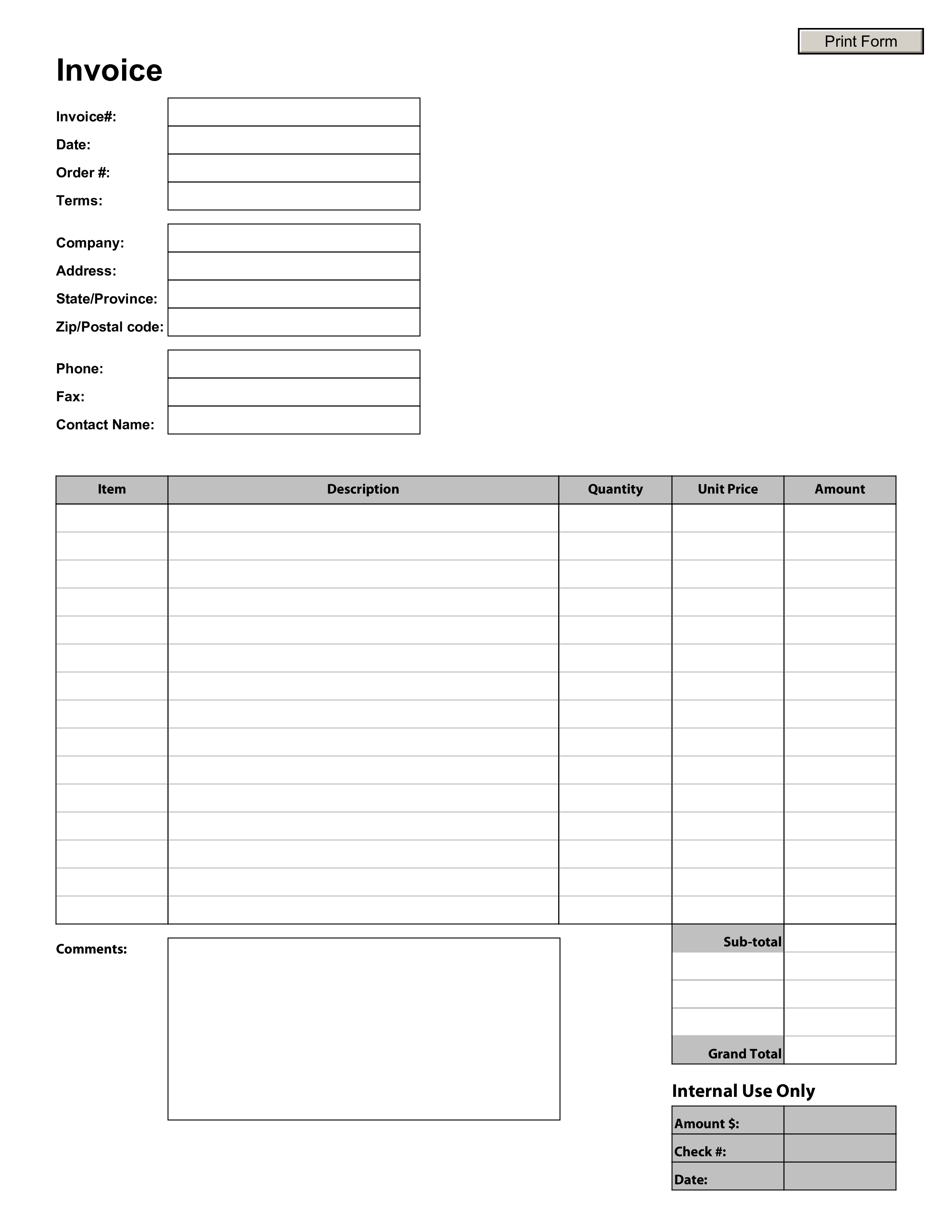 Kostenloses Blank Business Invoice With Free Printable Invoice Template Microsoft Word