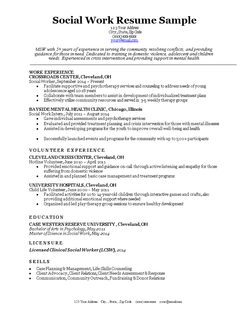 social work resume modèles