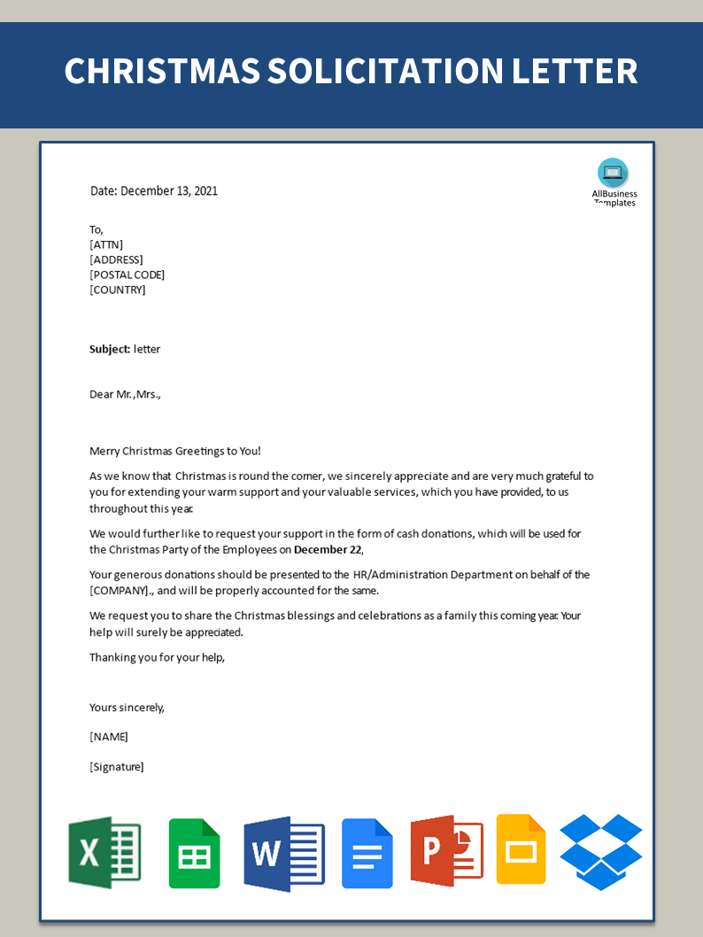 christmas party solicitation letter template