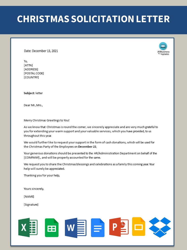 christmas party solicitation letter Hauptschablonenbild