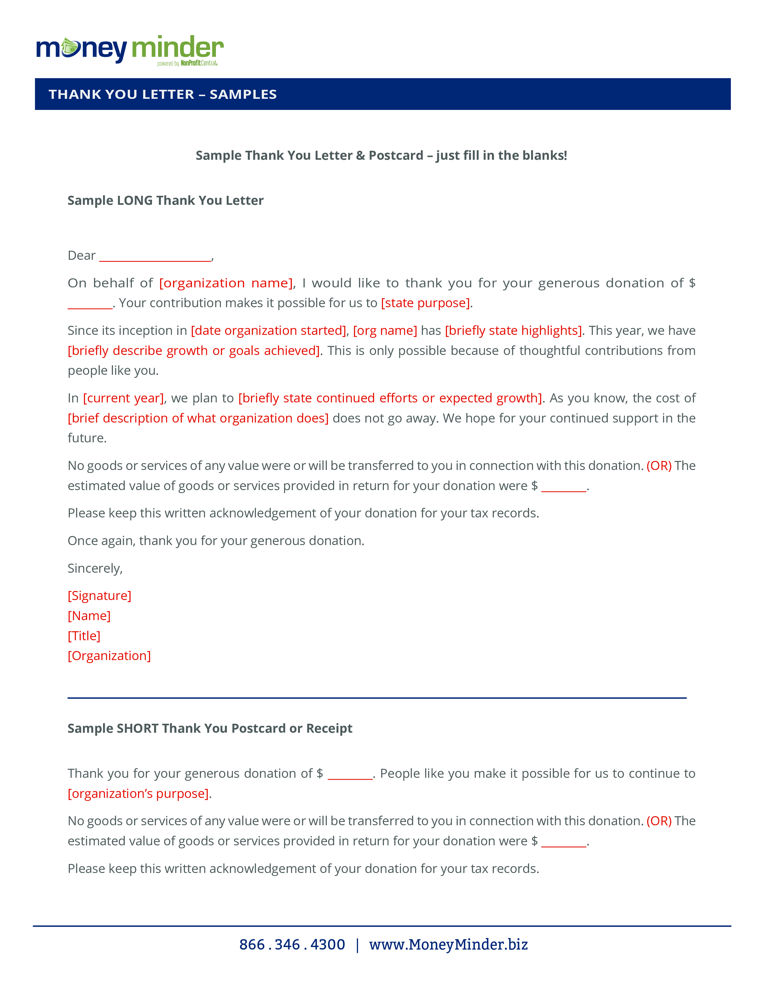 organization donation thank you letter template
